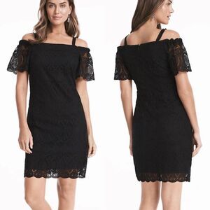 WHBM Off The Shoulder Black Lace Shift Dress
